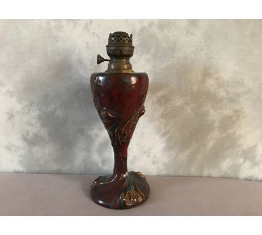 Rare lampe à pétrole en céramique d'époque Art Nouveau Dalpayrat