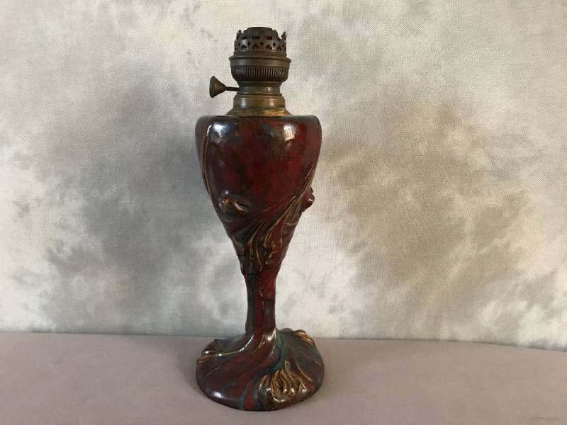 Rare lampe à pétrole en céramique d'époque Art Nouveau Dalpayrat