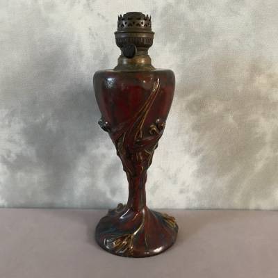 Rare lampe à pétrole en céramique d'époque Art Nouveau Dalpayrat