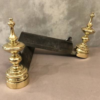 Ancient cast iron and brass Chenets 19 th Louis Philippe