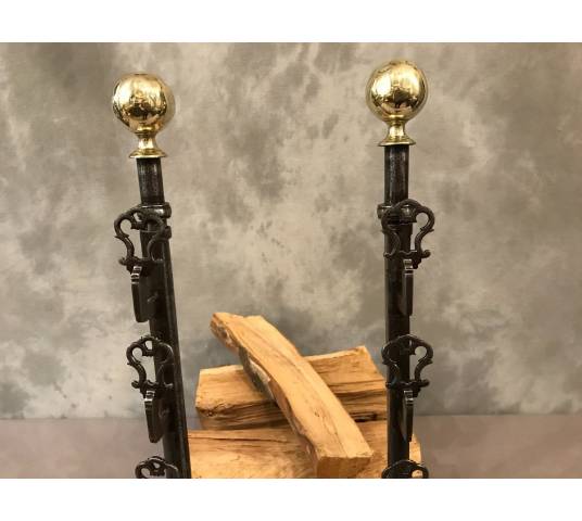 Old fashions of wrought iron and vintage brass ball 18 th
