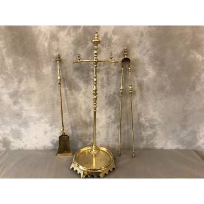 Serviteur de cheminée ancien en laiton d'époque 19 ème