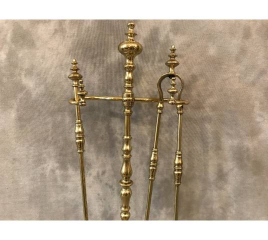 Serviteur de cheminée ancien en laiton d'époque 19 ème