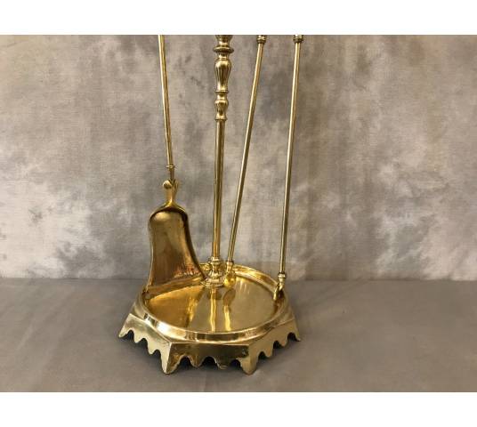 Serviteur de cheminée ancien en laiton d'époque 19 ème