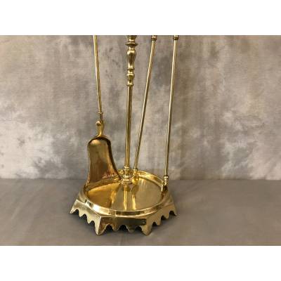 Serviteur de cheminée ancien en laiton d'époque 19 ème