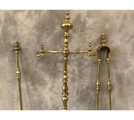 Serviteur de cheminée ancien en laiton d'époque 19 ème