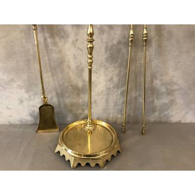 Serviteur de cheminée ancien en laiton d'époque 19 ème