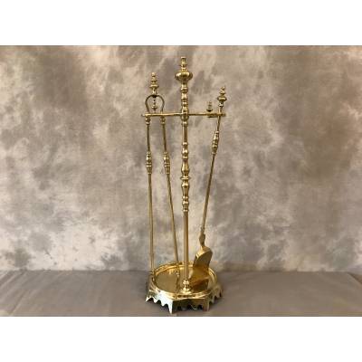 Serviteur de cheminée ancien en laiton d'époque 19 ème