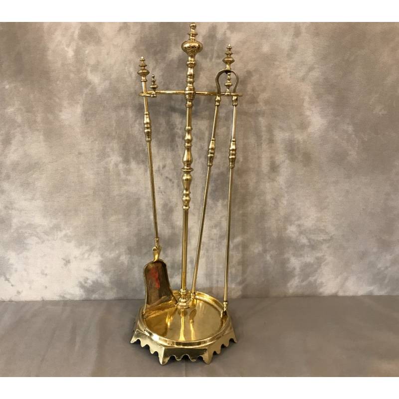 Serviteur de cheminée ancien en laiton d'époque 19 ème
