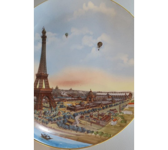 Grand plat tableau en porcelaine d'époque 19 ème de l'Exposition Universelle de 1900