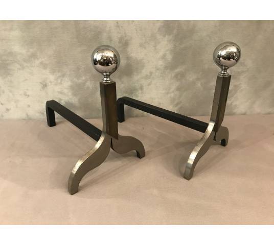 Pair modernist, chrome-plated metal track circa 1970