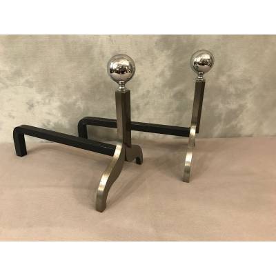 Pair modernist, chrome-plated metal track circa 1970