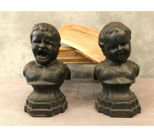 Pair of vintage old iron chenets 19 th