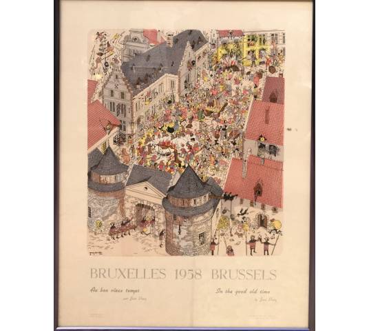 Gravure de Jean Dratz vue de Bruxelles " au bon vieux temps"