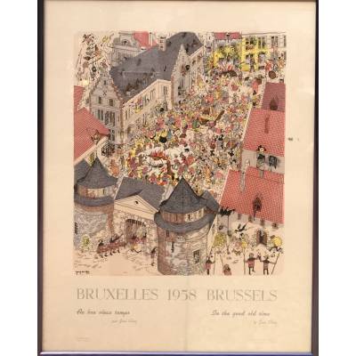 Gravure de Jean Dratz vue de Bruxelles " au bon vieux temps"