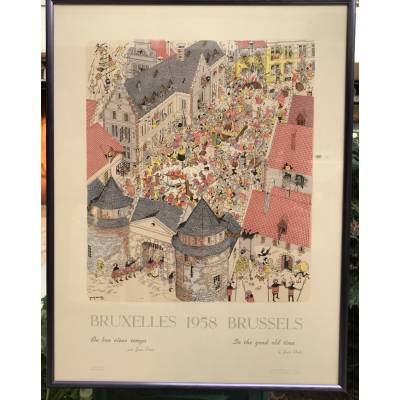 Gravure de Jean Dratz vue de Bruxelles " au bon vieux temps"