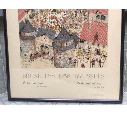 Gravure de Jean Dratz vue de Bruxelles " au bon vieux temps"