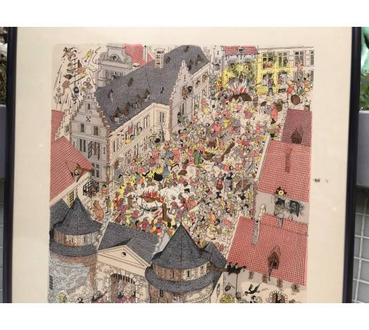 Gravure de Jean Dratz vue de Bruxelles " au bon vieux temps"