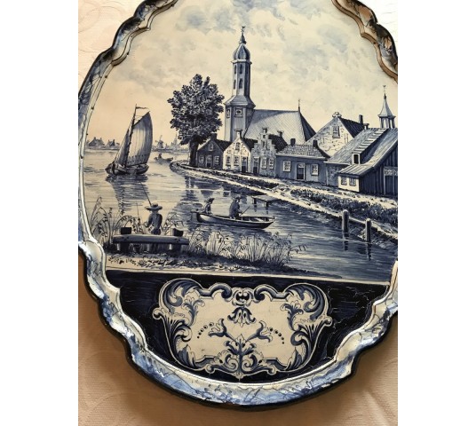 Belle grande plaque décorative en faïence de Delft d'époque 19ème tableau