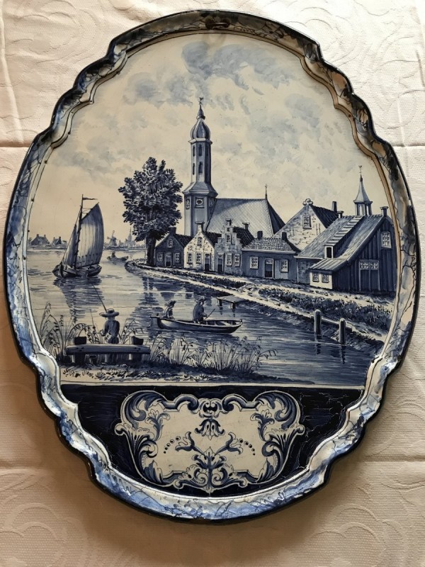 Belle grande plaque décorative en faïence de Delft d'époque 19ème tableau