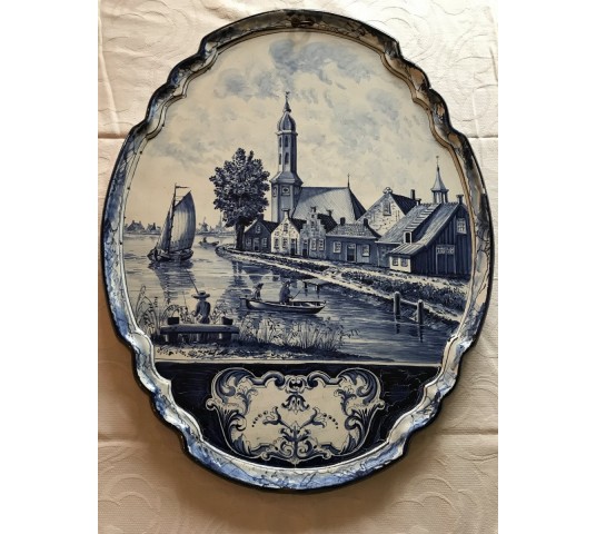 Belle grande plaque décorative en faïence de Delft d'époque 19ème tableau