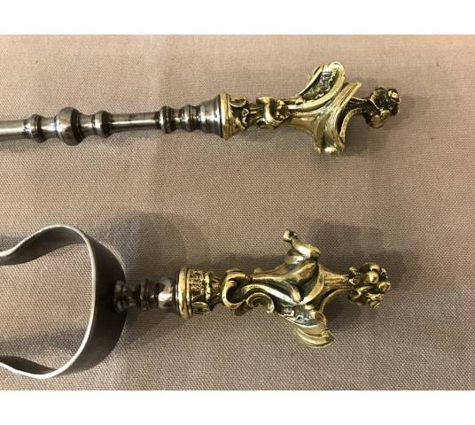 Bel ensemble de cheminée en fer et bronze d'époque 19 ème