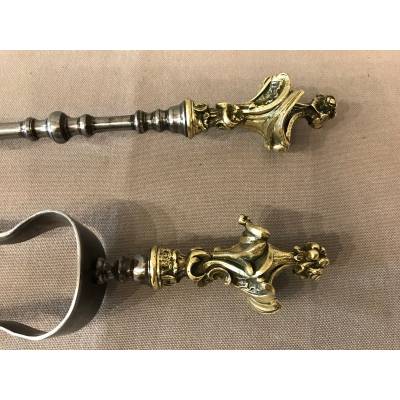 Bel ensemble de cheminée en fer et bronze d'époque 19 ème