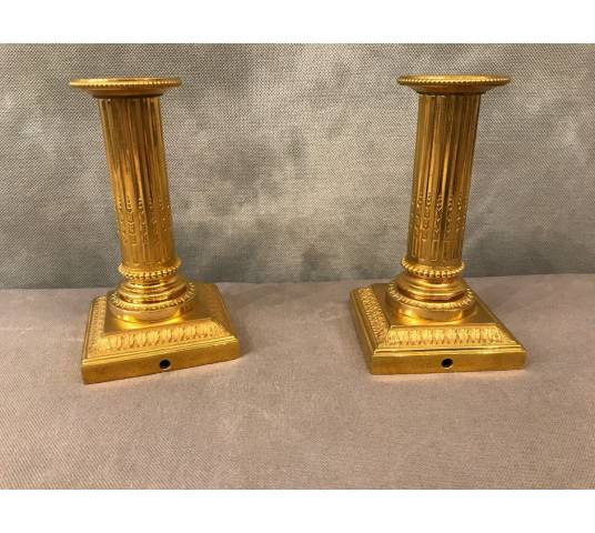 Pair of small bougeoirs in gilded bronze at the end 19 th