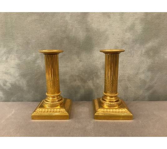 Pair of small bougeoirs in gilded bronze at the end 19 th