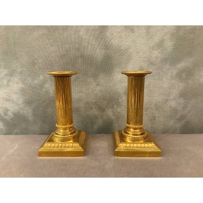 Pair of small bougeoirs in gilded bronze at the end 19 th