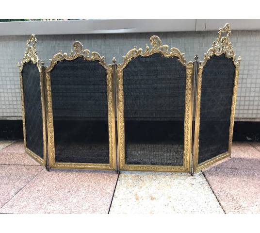 Ravant fire of antique fireplace in bronze and vintage brass 19 th