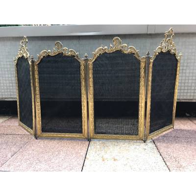 Ravant fire of antique fireplace in bronze and vintage brass 19 th