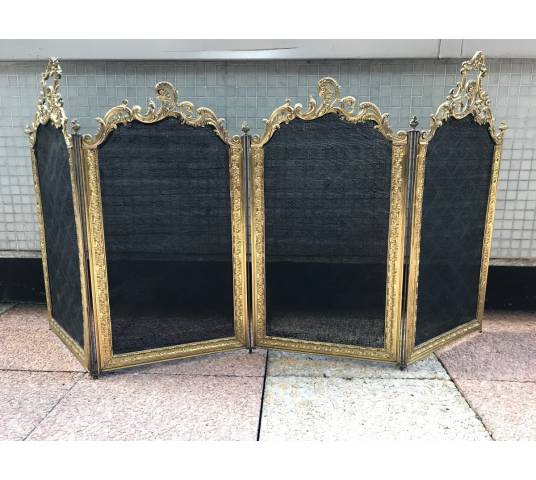 Ravant fire of antique fireplace in bronze and vintage brass 19 th