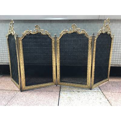 Ravant fire of antique fireplace in bronze and vintage brass 19 th