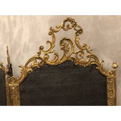 Ravant fire of antique fireplace in bronze and vintage brass 19 th