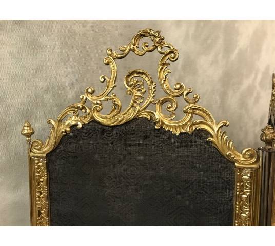 Ravant fire of antique fireplace in bronze and vintage brass 19 th