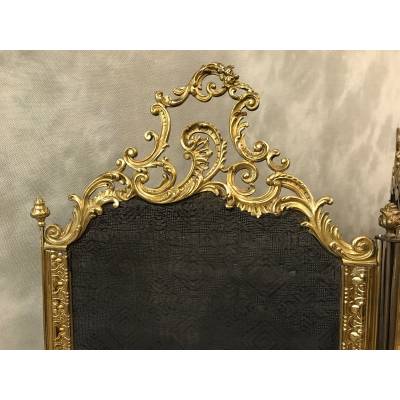 Ravant fire of antique fireplace in bronze and vintage brass 19 th