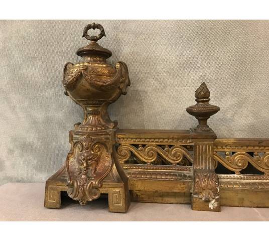 Barre de foyer en bronze d'époque 19 ème de style louis XVI