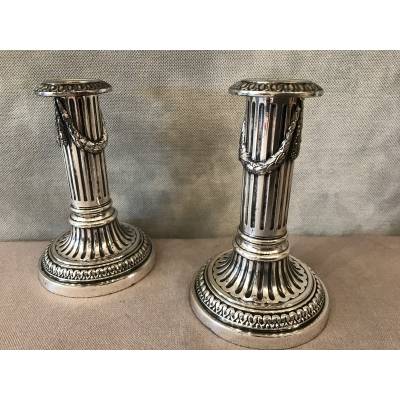 Pair of ancient silver metal seeders at the end of 19 th