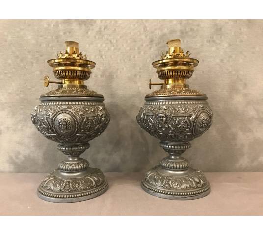 Pair of oil lamps in period 19 th