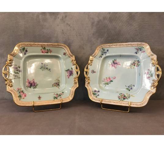 Paire de plat à gâteaux en porcelaine de Vieux Paris d'époque 19 ème