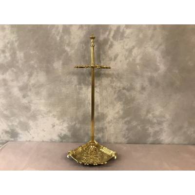 Serviteur de cheminée ancien en bronze poli d'époque 19 ème