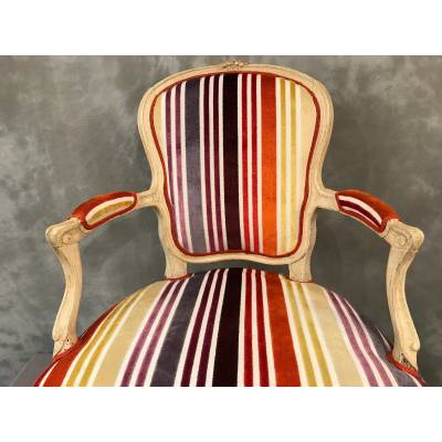 Fauteuil d'époque Louis XV 18 ème en bois peint