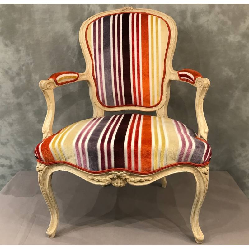 Fauteuil d'époque Louis XV 18 ème en bois peint