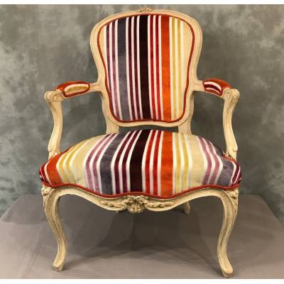 Fauteuil d'époque Louis XV 18 ème en bois peint