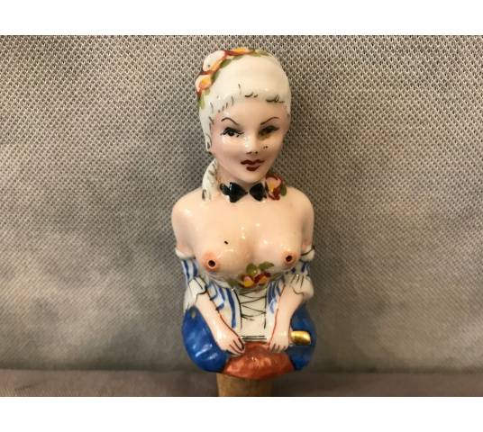 Bouchon de bouteille coquin en porcelaine d'époque 19 ème