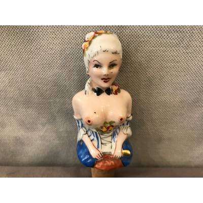 Bouchon de bouteille coquin en porcelaine d'époque 19 ème