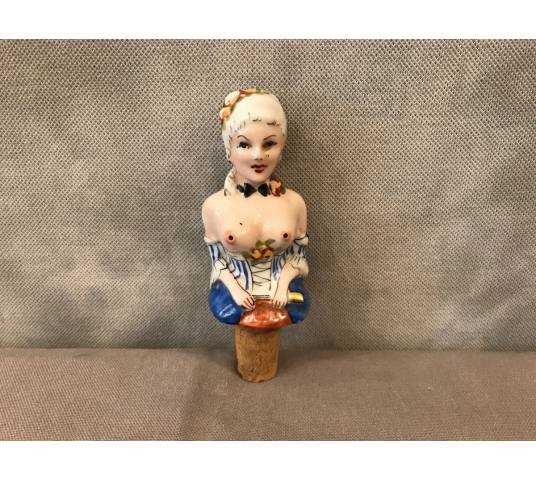 Bouchon de bouteille coquin en porcelaine d'époque 19 ème