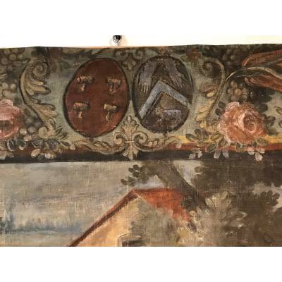 Toile peinte dans l'esprit  de Tenier d'époque 17 ème