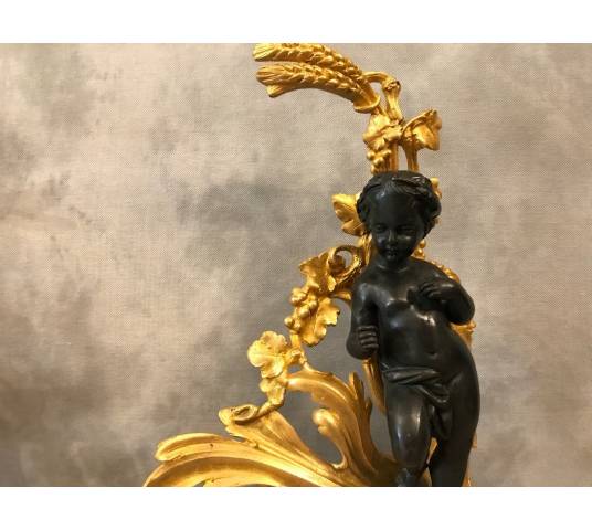 Belle paire de chenets en bronze doré et bronze patiné d'époque 19 ème Napoléon III